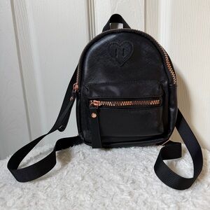 4/$25 Claire’s Girls Mini Backpack, Black Faux Leather Rose Gold Zippers Age 3-6